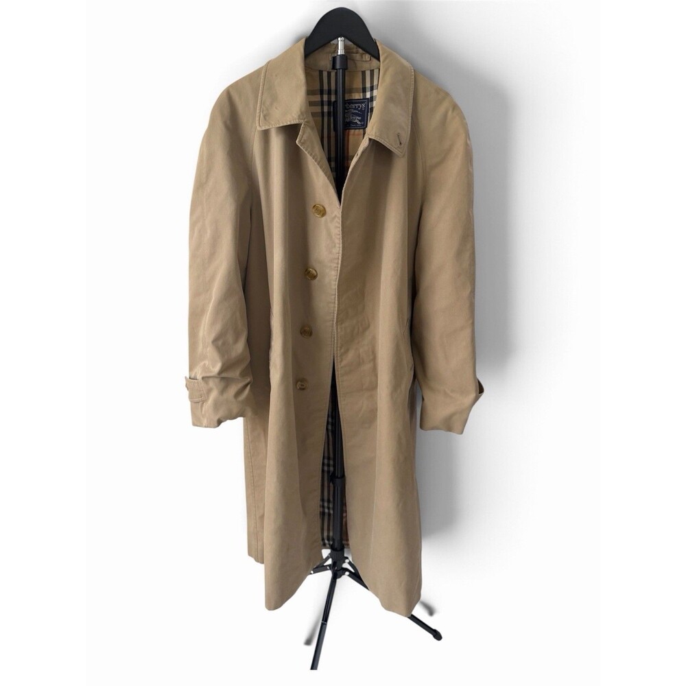 Vintage Burberrys London Mens Balmacaan Mac Coat Beige Made Eng plaid